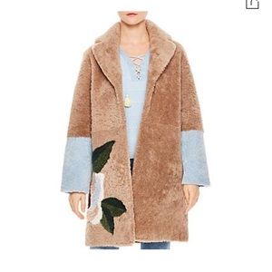 SANDRO PARIS NWT! DEWI LAMBSKIN SHEARLING TEDDY BR COAT-CAMEL.SZ 1 RETAIL $2390